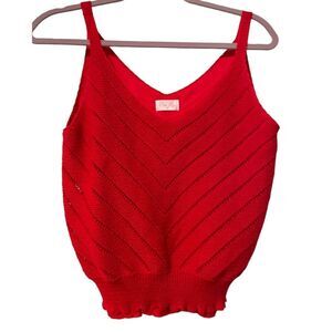 Pink Lily When I Met You‎ V-Neck Knit Tank Camisol Red Women’s Medium